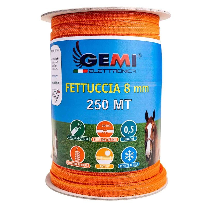 POLYTAPE ELECTRIC FENCE 250 MT 8 MM for Electric Fence Electrified Fences for animals wild boar dogs cows horses pigs hens Gemi 
