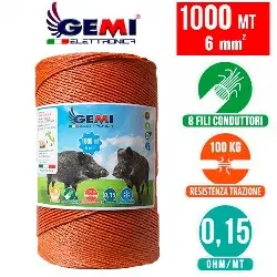 ELECTRIC FENCE PolyWire 1000 mt 6 mm² for electric fences electric fencing for animals wild boar dogs cows horses pigs hens Gemi