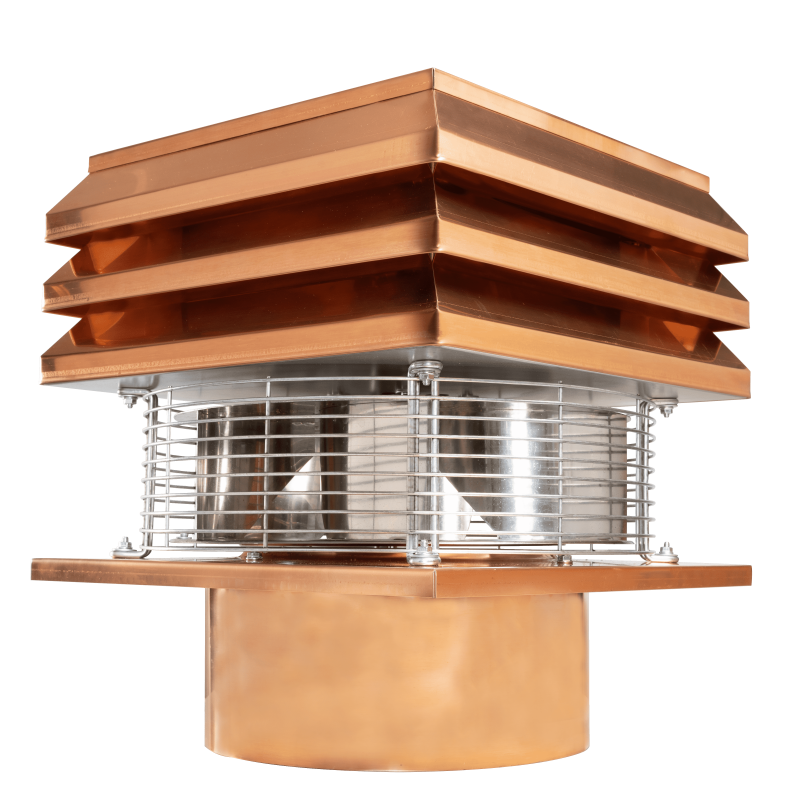 Komínový ventilátor měď kulatý komín Střešní Radiální NA TAH KOMÍNA pro odtah spalin komínové hlavice Krb Termální kamna Dřevo t