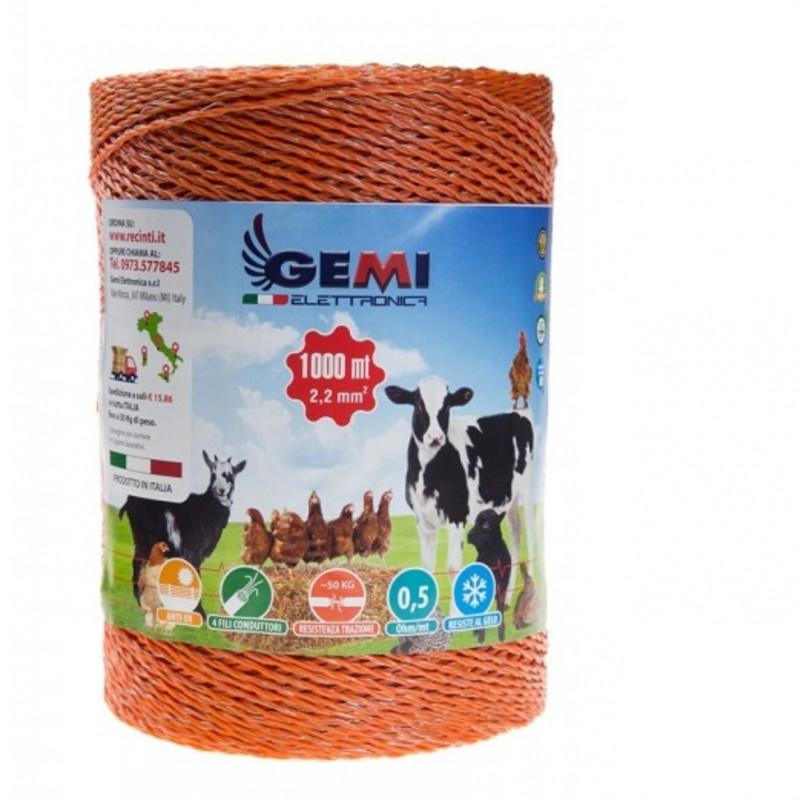 Плетеная бечевка шнур Проводники 1000 м 2,2 mm² для тварин, таких як корови, вівці, коні Gemi Elettronica - Gemi Elettronca