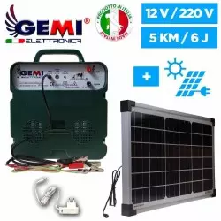 Recinto Elettrico con Pannello Solare Kit Completo: Elettrificatore 12/220 V, Filo 500 Mt 6 Mm², 100 Isolatori Per Pali In Ferro